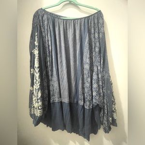 Bohemian embroidered printed peasant blouse